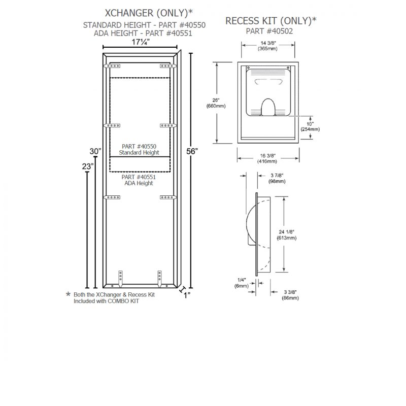 Excel Dryer XLERATOR® 40575 XChanger COMBO KIT - Includes 40502 Recess Kit and 40550 Standard Height XChanger