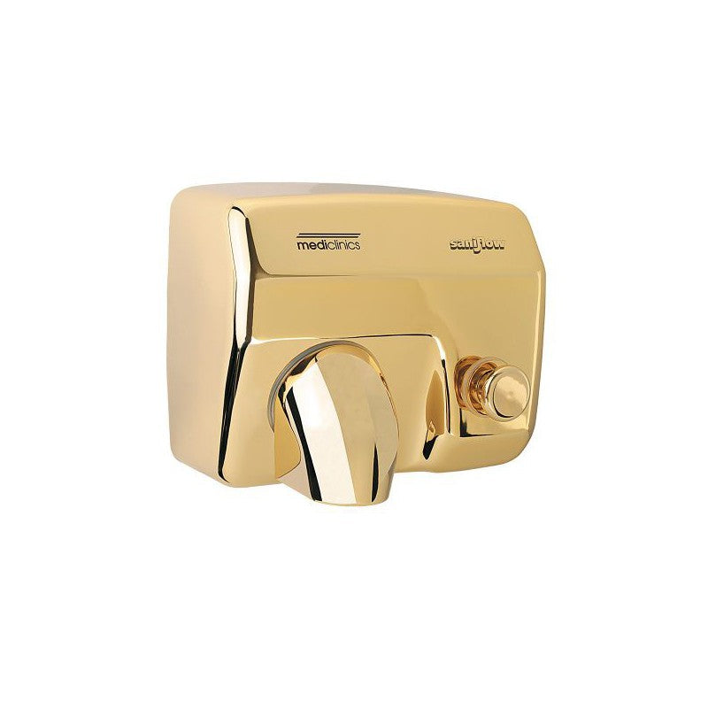 E88O-UL Push Button Operated Hand Dryer, Steel One-Piece Cover with Bright Golden Chrome Plated Steel 5/64" (1.9 mm) Thick, Aluminum Centrifugal Turbine with Double Symmetrical Inlet